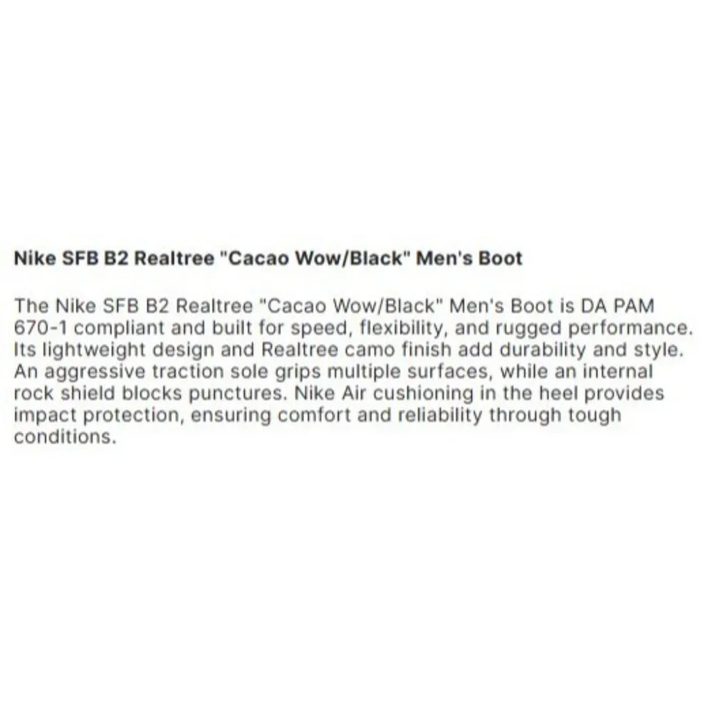 Nike SFB B2 Realtree Camo Boots Cacao Wow/Black‎ FN3721-200 Men's 7 New with Tag